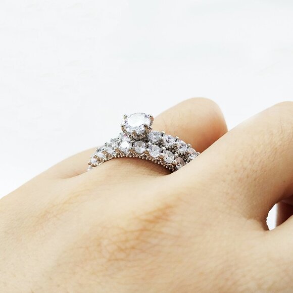 💥Luxury 2pcs/Set Wedding Engagement Ring Set for Women, F135 - Picture 6 of 8
